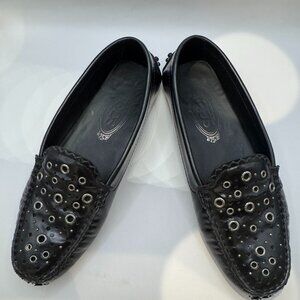 Tod's Black Patent Leather Laser Cut Loafers Size 35.5